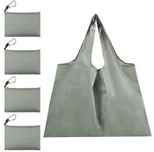ADERTOS 4 Stück Einkaufstasche Faltbar Einkaufsbeutel mit henkel Grau Stofftasche Oxford stoffbeutel 53 x 40cm Groß Stofftragetaschen Tragetasche Waschbar Shopping Bag mit Karabiner für Einkauf