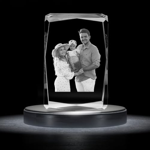 FCLYDER Personalisierter 3D Kristall mit Foto, Glaskristall mit Foto, benutzerdefinierte Familie Foto, personalisiertes Geschenk mit Ihrem eigenen Foto, Muttertagsgeschenke für Frauen Valentinstag