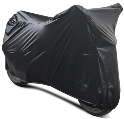 BHIEE Motorrad Abdeckplane Stretch Stoff Wasserdicht Motorradabdeckung Staubschutz-elastischer Motorradplane Motorrad Schutzhülle für Indoor und Outdoor, 295 x 109 x 140 cm Schwarz