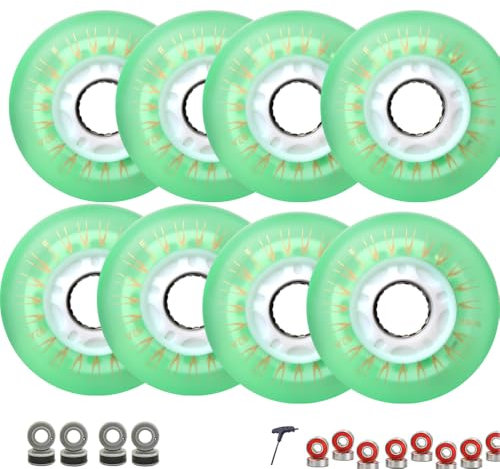 8er Pack Ersatzrollen für Inlineskates 72 mm 76 mm 80 mm Inline Skate Rollen Rollschuh Skating Räder für Indoor Outdoor mit LED Leuchten und ABEC 9 Lagern für verbesserte Leistung (Grün 76 mm)