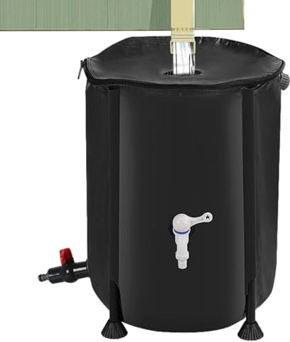 Serbatoio per l'acqua piovana – Raccoglitore d'acqua da giardino, barile per pioggia | Barile pieghevole con robusto, ugello di troppopieno e rete filtrante, collettore d'acqua all'aperto per