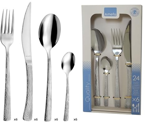 AMEFA - Ménagère 24 couverts de table pour 6 personnes - Illusion - Acier inoxydable 18/0, Finition Brillante - Inox