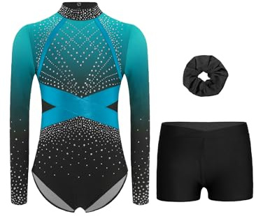 Sinleey Turnanzug Mädchen Langarm Gymnastikanzug Mit Hose Und Haarband 3-teiliges Gymnastik-outfit Wettkampf
