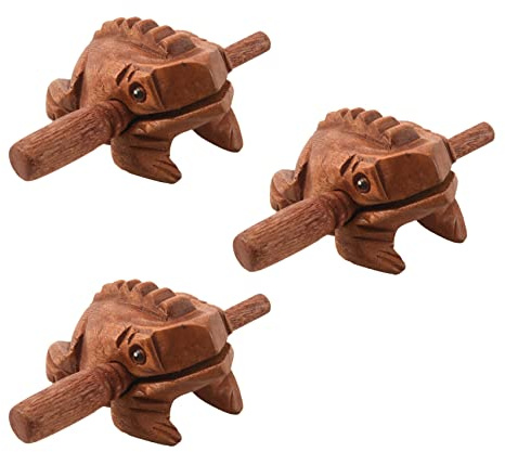 Uikdjgu 3X Carved Croaking Wood Percussion Musical Sound Wood Frog Tone Block Toy