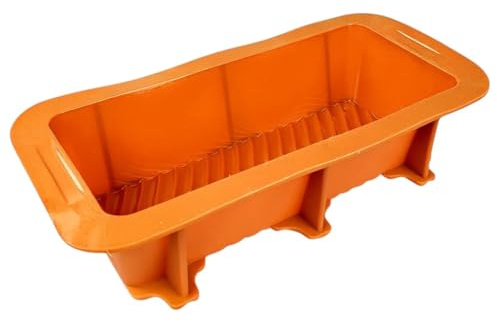 GMMH Silikon Brotbackform, Kastenform mit verzierenden Streifen/Rillen und stabilisierendem Rand, Antihaft Backform Kuchenform für Kuchen und Brot, 23x10x6 cm (Orange)
