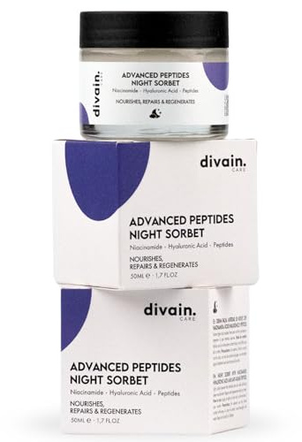 Crema de Noche Antiedad 50ml con Péptidos, Niacinamida y Ácido Hialurónico | Efecto Reafirmante y Antiarrugas | Vegana | Advanced Peptides Night Sorbet | divain.Care