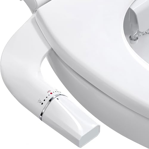 Shineforu Ultra-Slim Bidet Attachment for Toilet UK, Dual Nozzle (Front & Rear Wash) with Adjustable Water Pressure, WC Bidet Toilet Seat with Brass Inlet and Metal Hose, Easy Tool-Free Installation