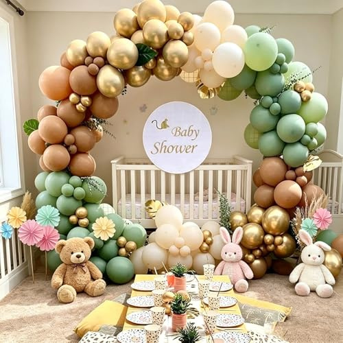 Grünes Ballongirlanden Set, Avocado Grüne Luftballons mit Ballonband und Klebepunkten, für Hochzeiten, Geburtstagsfeier, Gartenpartys und festliche Dekoration (Braun-Grün)