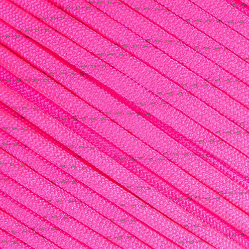 Fluorescent Reflective 550 Type III Guyline Tent Rope Camping Survival Cord High-Visibility Paracord (Reflective Neon Pink, 100 Feet)