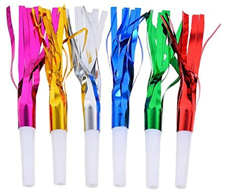 BinaryABC Noise Maker,Metallic Fringed Blowouts Whistles,Party Blowers Whistles,for Birthday Party Favors, New Years Party 30Pcs