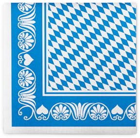 Sovie HORECA Serviette BAVARIA in BLAU, 40 x 40 cm, 50 Stück, Linclass® Airlaid, 1/4 Falz – Hochwertige Einwegservietten mit Blau-Weißen Rautenmuster & Ornamentbordüre – Für Oktoberfest & Events