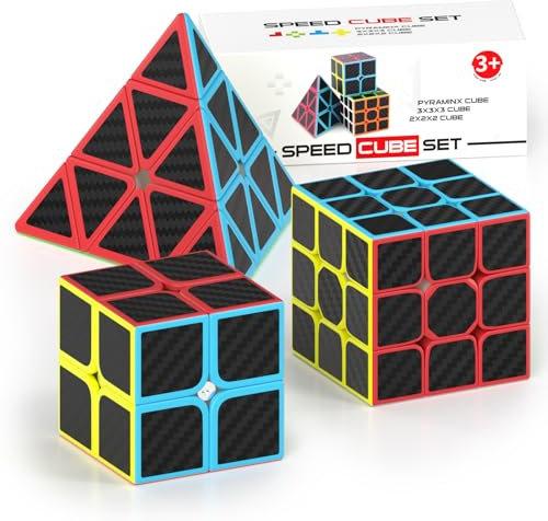 Vdealen Zauberwürfel Set Speed Cube von 2x2 3x3 Pyramide Zauberwürfel Original, Magic Cube für Anfänger und Fortgeschrittene, Geschenk für Kinder Teenager Erwachsene(Kohlefaser-Aufkleber)