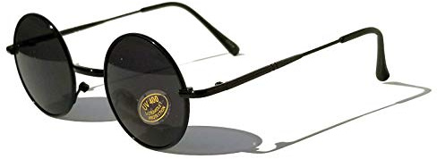 V.W.E. Kids Children Size Hippie Round Circle Lens UV400 Protection Metal Sunglasses (Age 3-12) (Black)