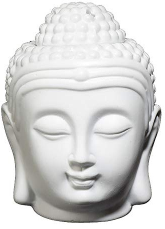 Bruciatore a candela a olio per forno con aromaterapia cavo in ceramica con testa di Buddha per sala yoga o meditazione (bianca)
