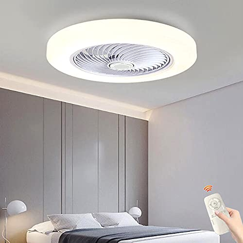 Deckenventilator Mit Beleuchtung LED Modern Dimmable 36W Deckenventilator Lampe Leise Fan Deckenleuchte Unsichtbare Ventilator Deckenlampe Für Schlafzimmer Kinderzimmer Esszimmer Wohnzimmer,Weiß