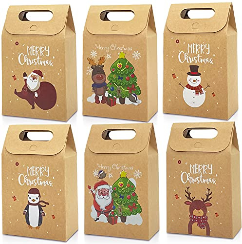 Aviski 30pcs Weihnachtskraft-Geschenktüten, Weihnachts-Süßigkeiten-Plätzchen behandelt Partypapier Boxen Taschen Verschiedene Weihnachten Neujahr Urlaub Party Leckereien Süßigkeiten liefert Geschenke