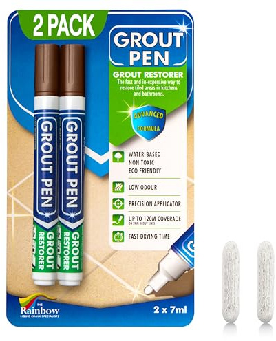 Twin Pack (BROWN) Grout Pen - Designed for restoring tile grout in bathrooms & kitchens