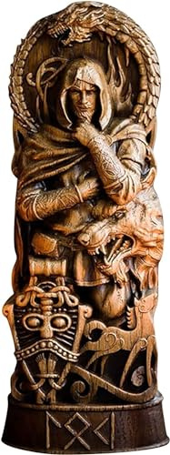 genmaiwodeshisb ROPAGI nordische Gott Harzstatue skandinavische Pantheons nordische Götter Figur Handwerk Wikinger Mythologie Zuhause Weinschrank Schale Bücherregal Skulptur Orament (Loki), Braun