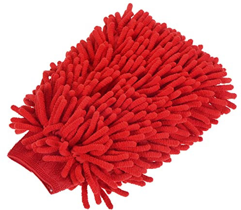 sourcing map Microfiber Soft Chenille Wash Mitten Double Sided Large Dusting Gloves for House Cleaning, Rose Red