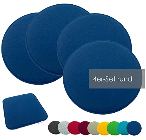 heimtexland ® 4er Pack Sitzkissen Filz Stuhlkissen Bodenkissen Polster Stuhlauflage Indoor Outdoor Kissen rund Typ631 Filzkissen Marineblau 35x35 cm 4 Stück