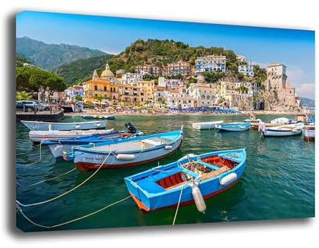 Quadro Moderno soggiorno MARE COSTIERA AMALFITANA PAESAGGIO Quadri moderni da Parete XXL grande Stampa su tela Canvas Decorazione Murale muro Arredo Camera letto Cucina (70x100 cm, Campania)