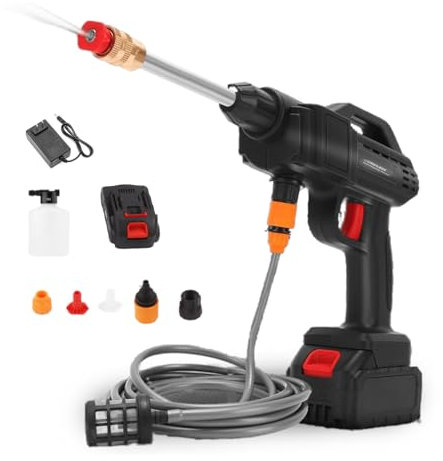 Pistola per Idropulitrice a Batteria, Batterie da 600 W Ad Alta Potenza 18 V/21 V Idropulitrice a Batteria Portatile da 350 PSI, per Lavaggio Auto, Irrigazione di Fiori, Ecc(EU Plug)