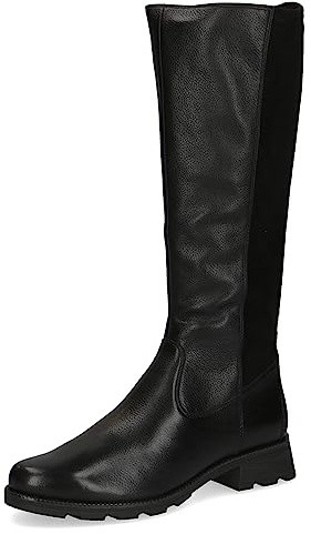 CAPRICE Damen Hohe Stiefel ohne Absatz Airmotion aus Leder bis zum Knie Weite G, Schwarz (Black Comb), 37 EU