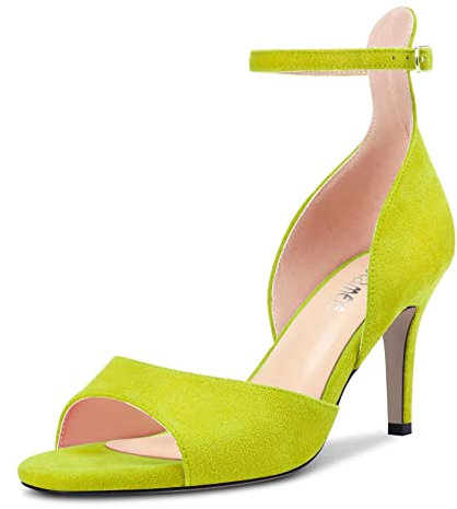 Castamere Mujer Aguja Alto High Heel Abierta Punta Correa Tobillo Sandalias de Boda Fiesta 6.5 CM Heels Verde Lima 38 EU