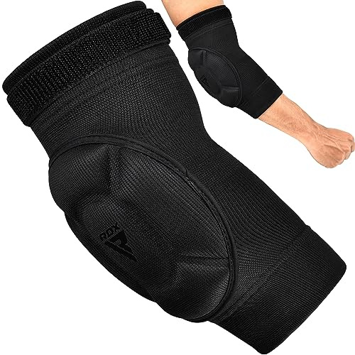 RDX Pro Elbow Pads, CE SATRA Approved, Muay Thai MMA Kickboxing Sparring Elbow Guard, Martial Arts Striking, Volleyball Wrestling Basketball Adjustable MTB Compression Padded Sleeves