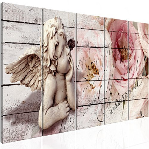 murando - Akustikbild Engel 100x40cm 5 tlg Bilder Akustikschaum Schallschutz Wand Kunst Akustikpaneele Wandpaneele Schalldämmung Wandbild Schallabsorber Akustikplatten Blumen Holz Optik h-C-0060-b-m