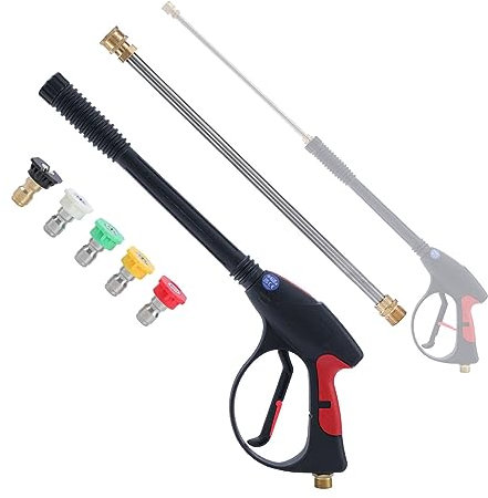 Aim Tools High Pressure Washer Gun Long Lance 4000PSI with 5 Spray Nozzle Tips, 38cm Replacement Extension Wand 1/4 Quick Connect, M22 14mm Fitting, Car Jet Washer Washing Cleaning Kit