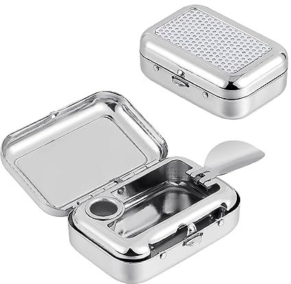 2 Stücke Mini Mobiler Aschenbecher für Draußen, Deckel Taschenaschenbecher, Edelstahl Mini Aschenbecher, Geeignet für Outdoor, Büro, Zuhause