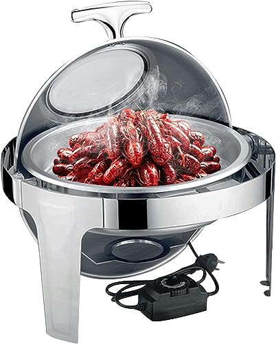 FLTRGO 6L Chafing Dish Scaldavivande Round, Contenitore Termico per Alimenti Acciaio Inox con Coperchio a Vista per Buffet e Feste, 49 * 49 * 46cm