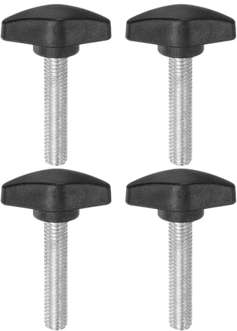 sourcing map Lot de 4 vis moletées en T M8 x 35 mm Filetage mâle standard en plastique Noir