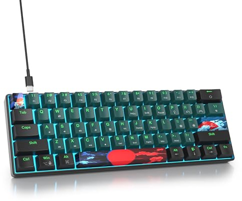 SOLIDEE mechanische gaming tastatur 60 prozent,61 Tasten mit Lineare rote Schalter,Eisblaues Licht,kabelgebundene mechanische Tastatur mit LED-Hintergrundbeleuchtung,für PS5/PS4/Xbox(61 Soundwave)