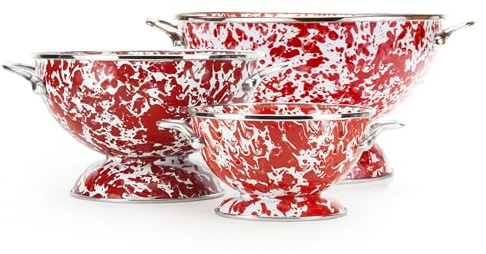Golden Rabbit Enamelware - Set of 3 Colanders (Red Swirl)