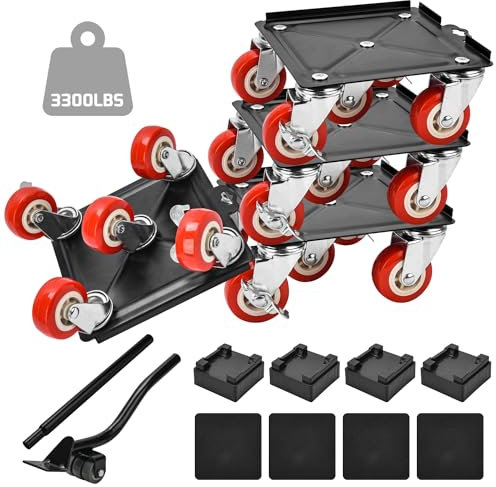 Furniture Dolly, JOYCEMALL Furniture Movers with 5 Wheels Carbon Steel Panel Heavy Duty Dolly Furniture Lifter Tool Set with 5 360° Rotatable Rubber Universal Wheels for Sofa Fridge - Max Load 3300Ib