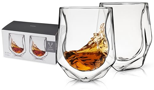 Viski Aerating Whiskey Tumbler, Whiskey Tasting Glass, Double Walled Snifter, Specialty Bourbon Tumbler, Clear Glass, Dishwasher Safe, 6 Oz, Set of 2