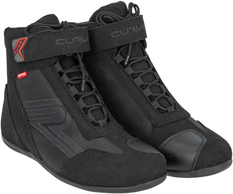 CURVE Radium Motorradstiefel, Schwarz, Micro Amara, Verstärkung und Ferse, rote und reflektierende Details, Schnürsenkel, Erwachsene, 40 EU