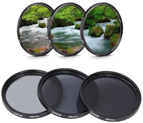 3 Stück ND2 ND4 ND8 Objektiv Filter, HD-Filter für Mehr Schicht Ige Beschichtung Neutrale Dichte mit Linsen Beutel, Fotografie-Filters Atz für Kamera Objektiv (49mm)