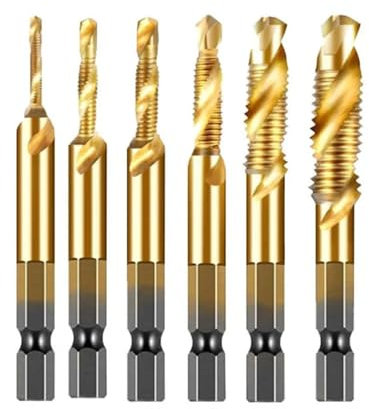 Aqxymju Gewindebohrer-Set, M3, M4, M5, M6, M8, M10, 6-teiliges Sechskantschaft-Hss-Gewindebohrer-Set for Entgraten, Senken von Metall und Holz