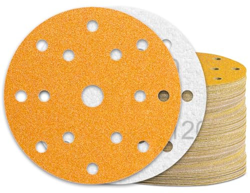 KONGMING 60 Stück Schleifpapier 150mm Klett Körnung 120 15 Loch für Exzenterschleifer