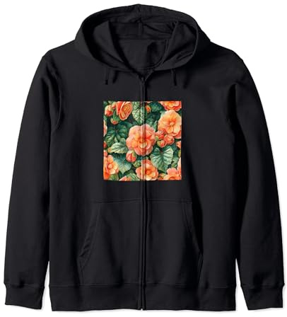 Begonia Fiore Acquerello Pattern Grafica Felpa con Cappuccio