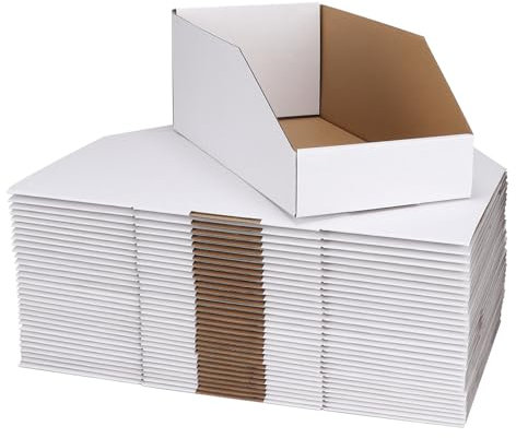 RLAVBL Set de 35 Cajas de Carton Trapezoidales Blancas 30,5 x 15,3 x 11,5 cm, Revistero de Almacenamiento Versátiles para Oficina, Almacén y Hogar