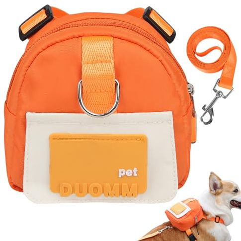 PETCUTE Hunderucksack Geschirr für Hunde,Hunderucksack mit Leine,Haustiergeschirr mit Kotbeutelspender,Hunde-Satteltasche,Verstellbare Welpengeschirr-Rucksack für Wandertraining und tägliches Gehen