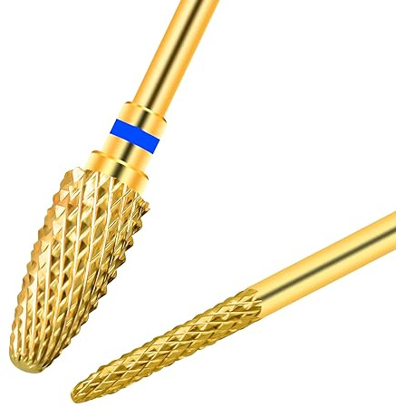CGBE 2 Stück Gold Fräser Bits für Maniküre Pediküre, Nadel + Korn Form | Wolframcarbid Hartmetall Nagelfräser Bits Mittlere Körnung Entfernen Gel Acryl Nagelhaut