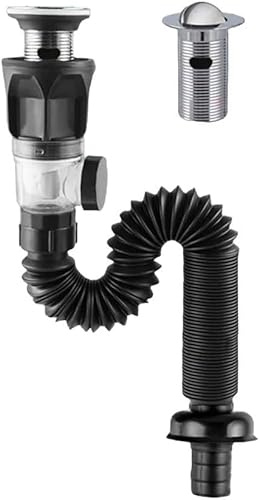 YUETTYY Tubo di drenaggio deodorante per lavabo, set di tubi di scarico, tubo di scarico orizzontale per lavabo, tubo di scarico flessibile telescopico a parete dritta, 300-900 mm (nero)