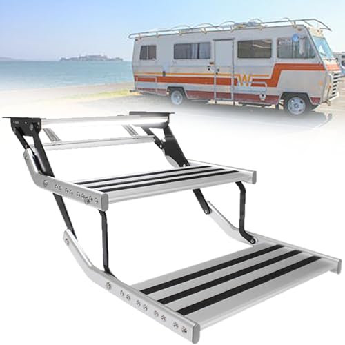 Marches Pliantes pour Camping-Car, Marches Manuelles Doubles, Extensibles Ou Repliables d'une Seule Main, éChelles de Camping AntidéRapantes pour Caravanes de Camping,2-Step Electric