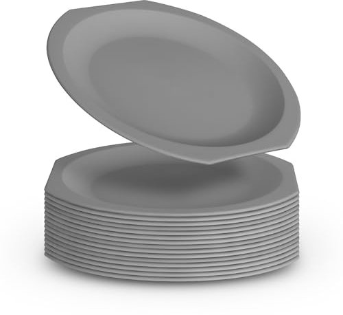 Pro Home 16er Pack Plastikteller Mehrweg Bruchfester PP Kunststoff - BPA Frei - Spülmaschinenfest (Ø23cm / Grau) Party Teller Kinder Camping Picknick