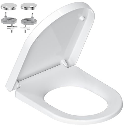 Tapa WC Universal, YEAUPE PRO Asiento de Inodoro de Cierre Suave en Forma de D con Liberación Rápida para una Fácil Limpieza, Blanco, 43 x 36 CM